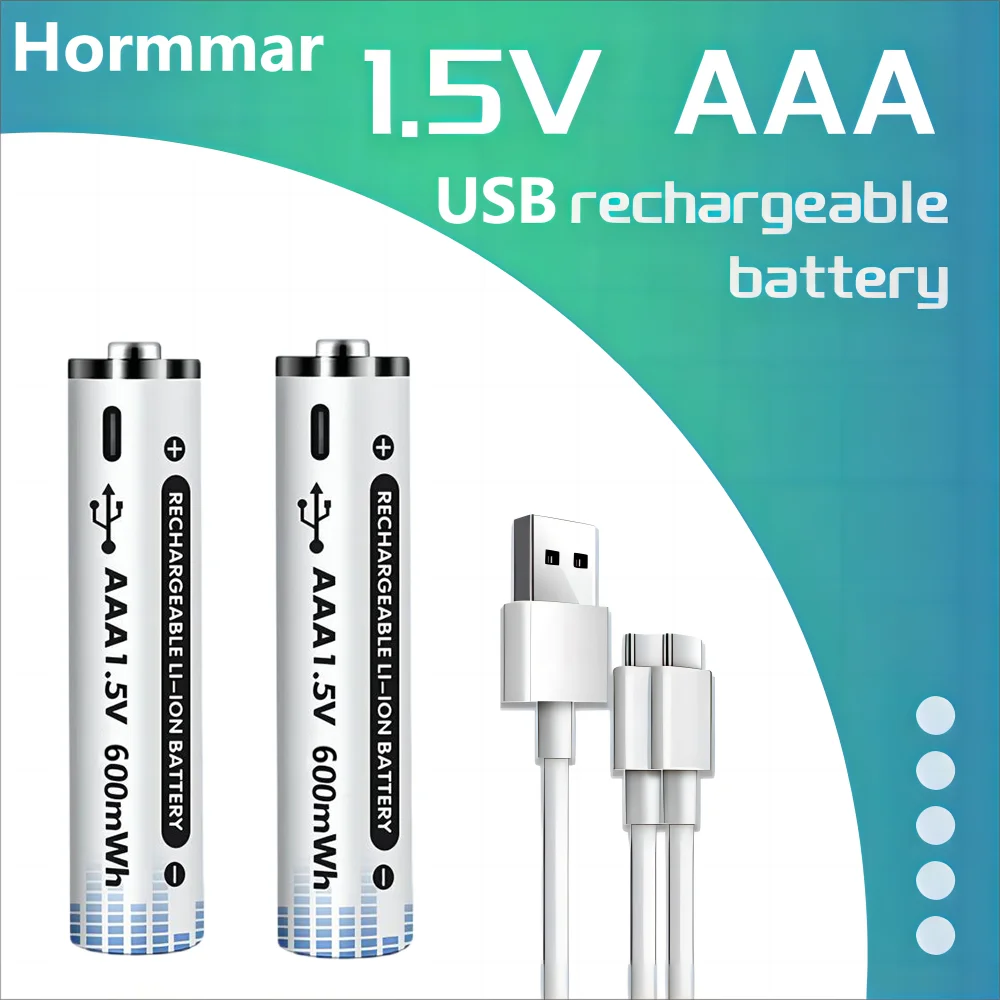 

1.5V AAA 600mWh USB Rechargeable Li-ion Battery AA 2200mWh for Remote Control Wireless Mouse + TYPE_C Cable Charger