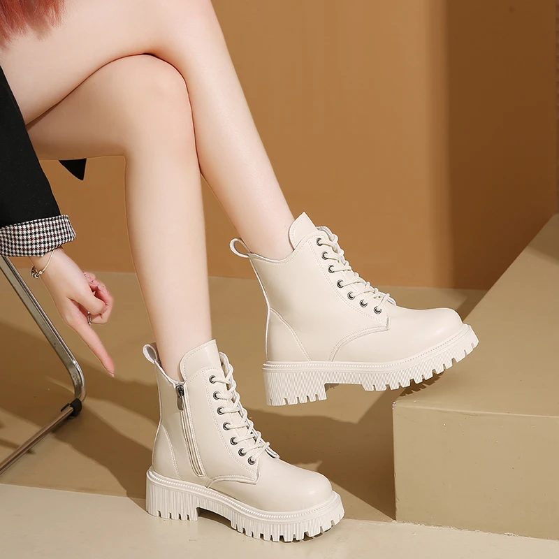 2024 качественные ботинки на платформе зимние теплые женские модная обувь круглом