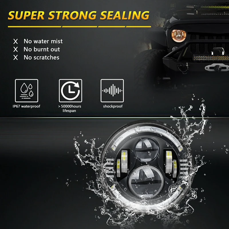 7-дюймовые круглые фонари дневного света с ближним/дальним светом Янтарный/синий