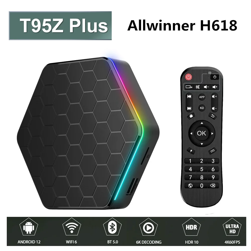 

T95Z Plus TV Box Android12 Allwinner H618 2GB 4GB RAM 16GB 32GB 64GB ROM BT Wifi6 2.4G/5G Wifi HDR 6K Media Player Set Top Box