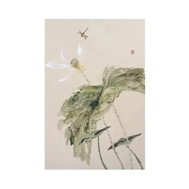 Лотос Стрекоза Чистая ручная картина маслом Новая китайская акриловая текстура