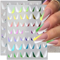 3d laser gold silver french line nail art sticker shiny white diagonal nail decals nails design nail art decoration manicure
