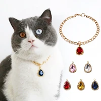 elegant pet necklace for cats teardrop crystal girl resin dogs collar adjustable chain birthday party kitten neck accessories