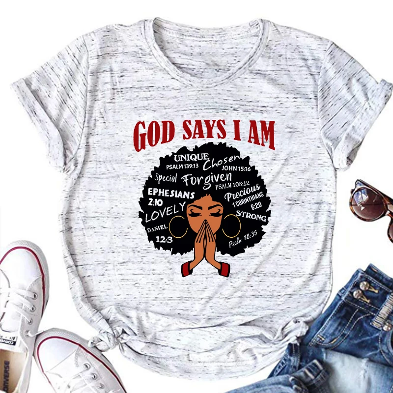 

God Says I Am Shirt Black Women Tees Vintage Streetwear Christian Women Praying Shirt Gothic Fashion T Shirt Aesthetic XL