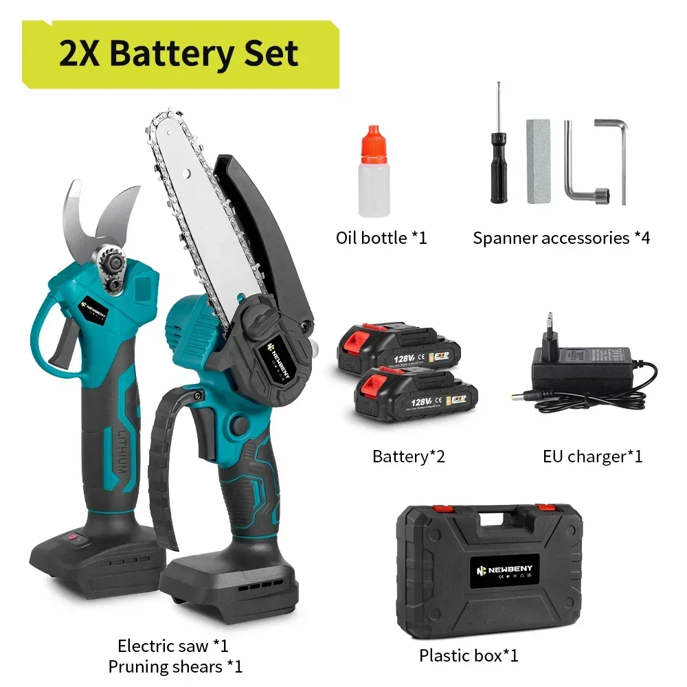 

NEWBENY Бесщеточная электрическая пила 6 дюймов + электрические секаторы 30 мм для аккумулятора Makita