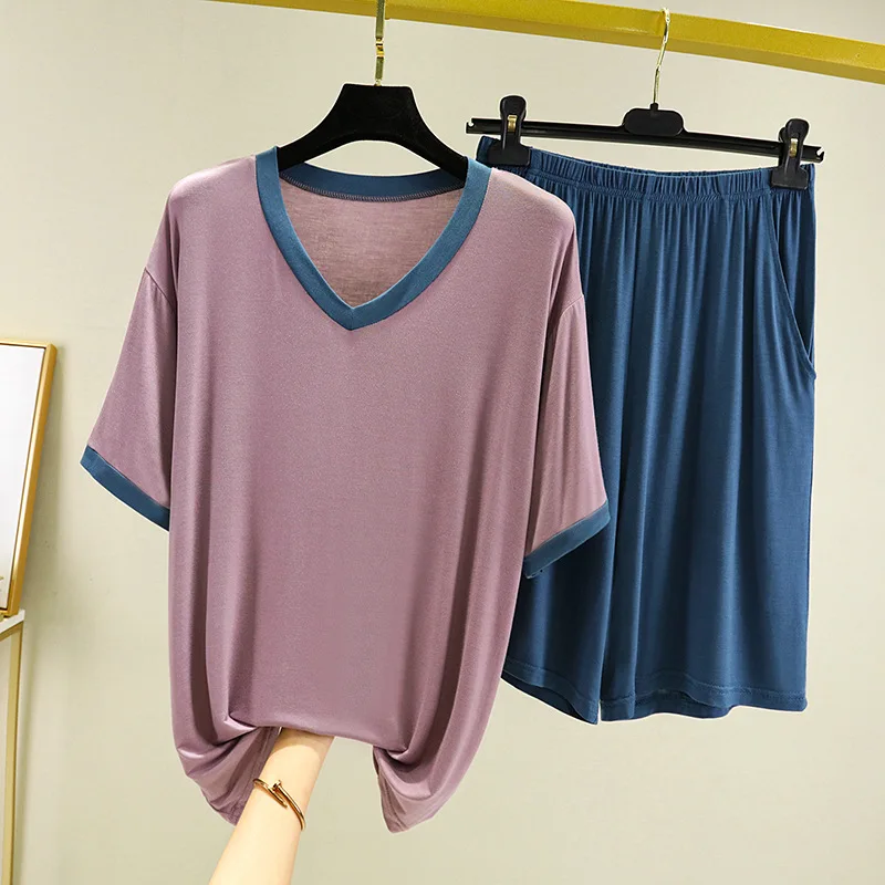 

Пижама мужская домашняя Модальная, повседневная одежда для сна, шорты-рубашка, одежда для сна, 6XL, 5XL, 4XL, летняя