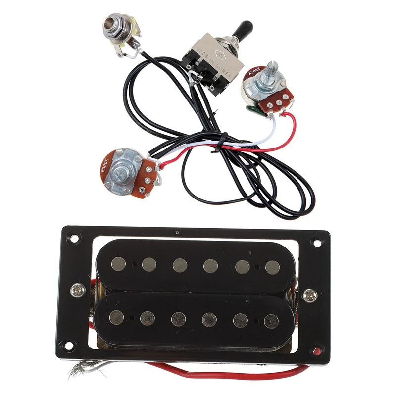 

2Pcs Black Humbucker Double Coil Electric Guitar Pickups + Frame Screw & 1Set Guitar Wiring Harness Prewired Two Pickup