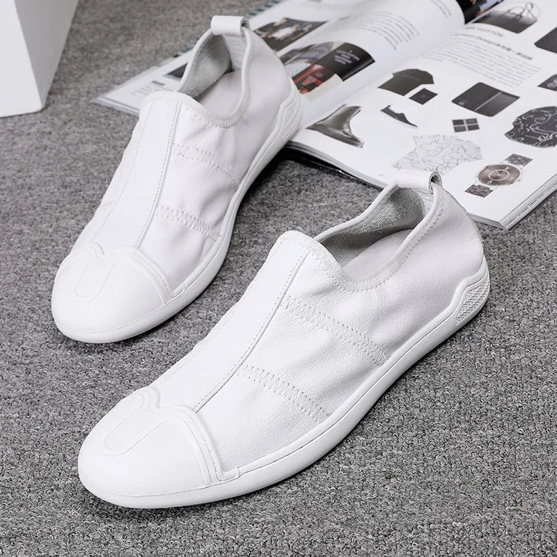 

Кроссовки мужские из натуральной воловьей кожи, уличные лоферы, дышащие, без шнуровки, плоская подошва, повседневная обувь, белые, 38-45