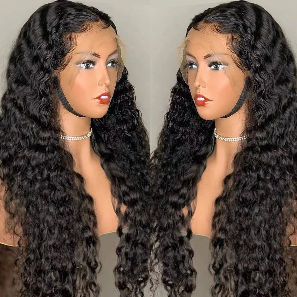 

13x 4 парики из человеческих волос на сетке спереди, фронтальные парики с глубокой волной для женщин, длинные вьющиеся человеческие волосы, па...