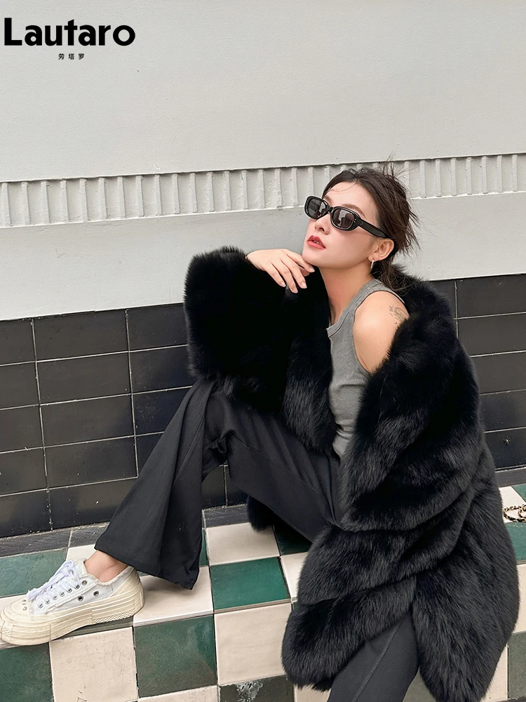 Lautaro осень зима черный толстый теплый мягкий мохнатый шуба из искусственного