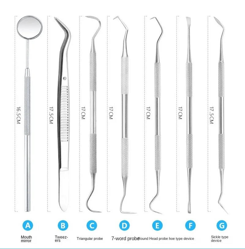 

5PCS Stainless Steel Dentist Clean Tools Dental Mirror Double Probe Sickle /Hoe Tooth Cleaner Dental Tool Products Oral Care Kit