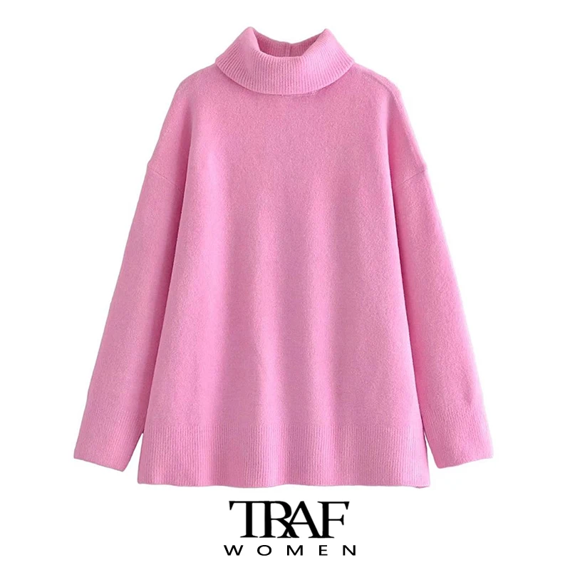 

Женский вязаный свитер с длинным рукавом и высоким воротником