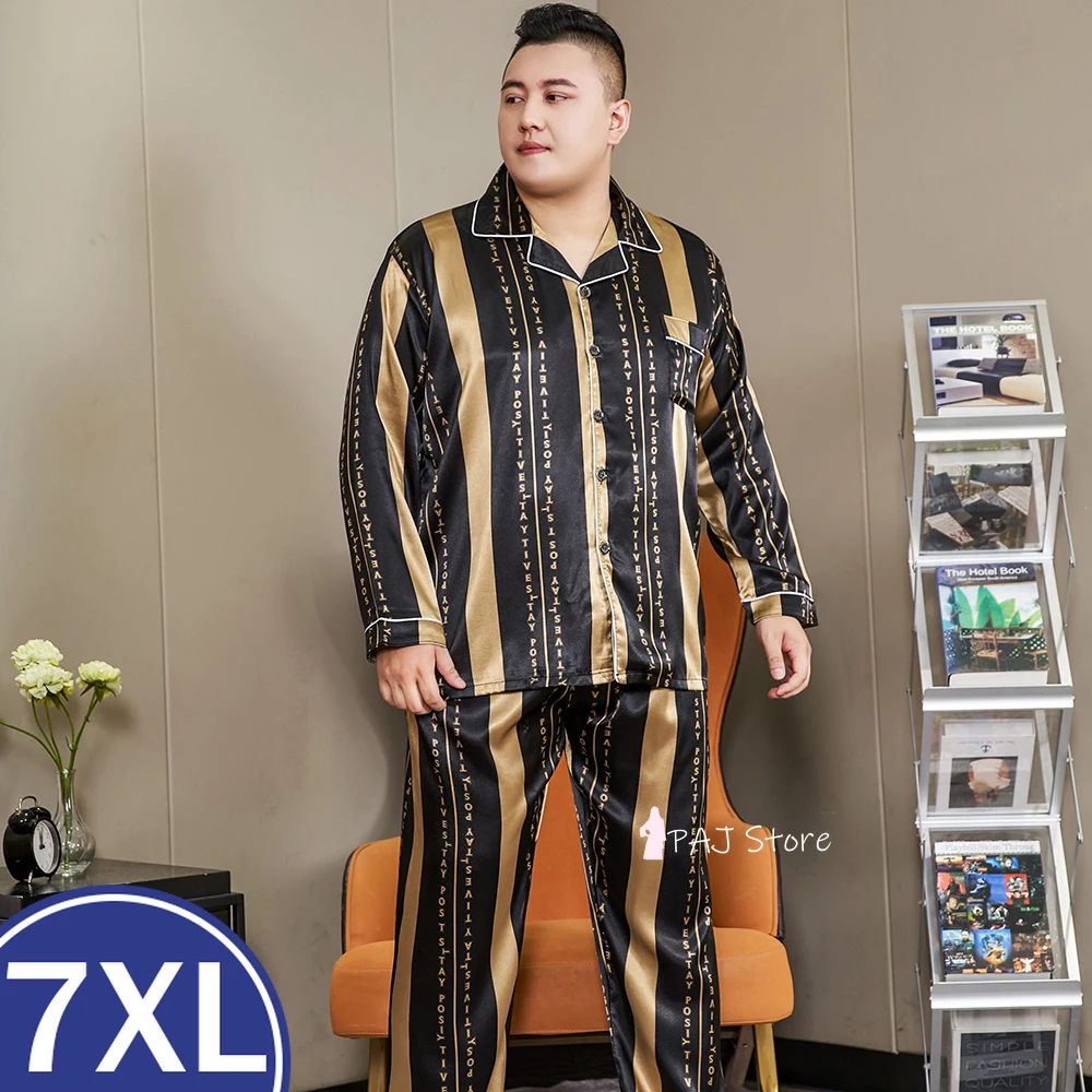 

Men Pajama Sets Silk Satin Pijama Turn-down Collar Sleepwear Large Size Long Sleeve Autumn Nightwear Male 2 Pieces Sets Homewear
