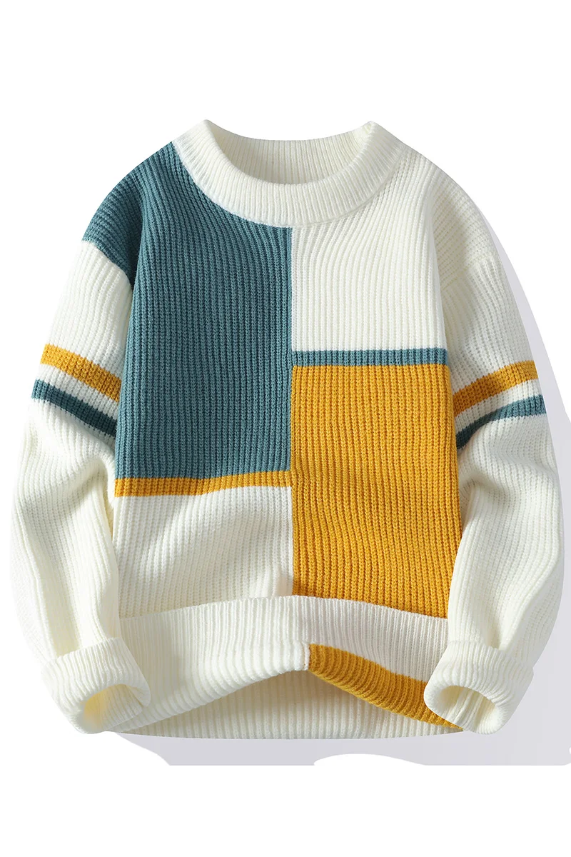 2024 мужской пуловер с цветными блоками осенне-зимние модные новые толстые свитера