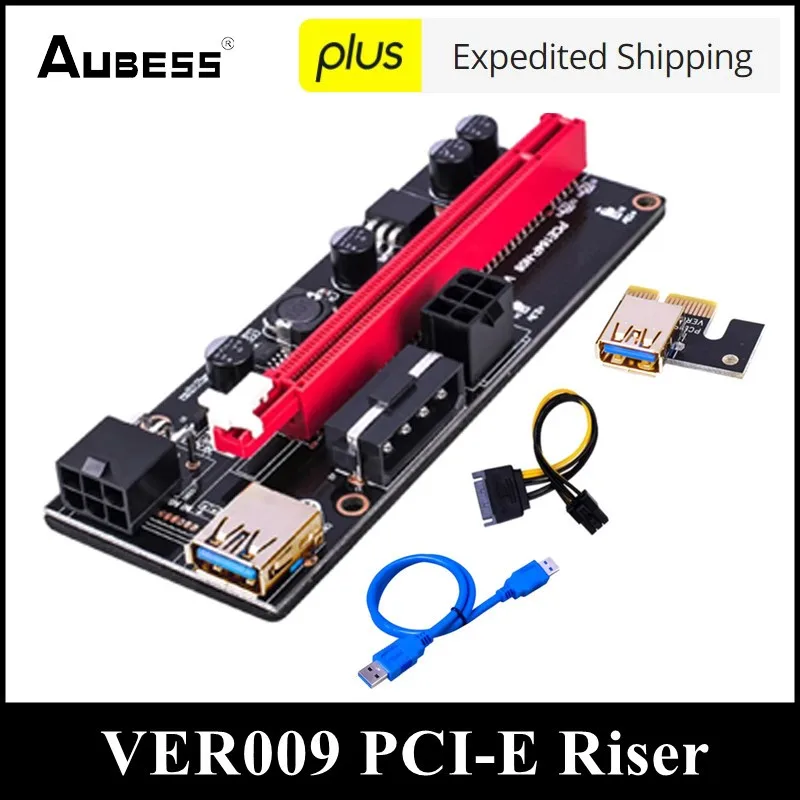 

Райзер-карта VER009 PCI-E, Райзер-карта 009S PCI Express PCIE 1X до 16X, расширитель 0,6 м, USB 3,0, кабель SATA на 6 контактов питания для майнинга BTC