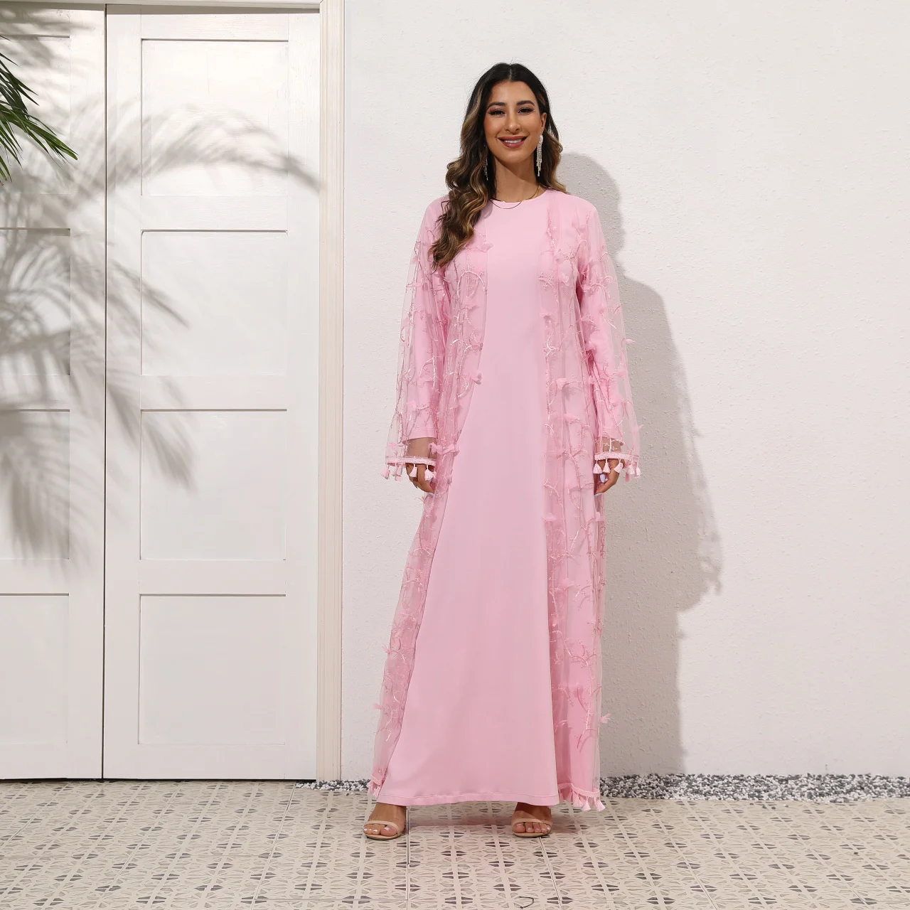 

New Style Mslalb Elegant Solid Color Perspective 3D Embroidered Ladies Fashion Two-piece Set