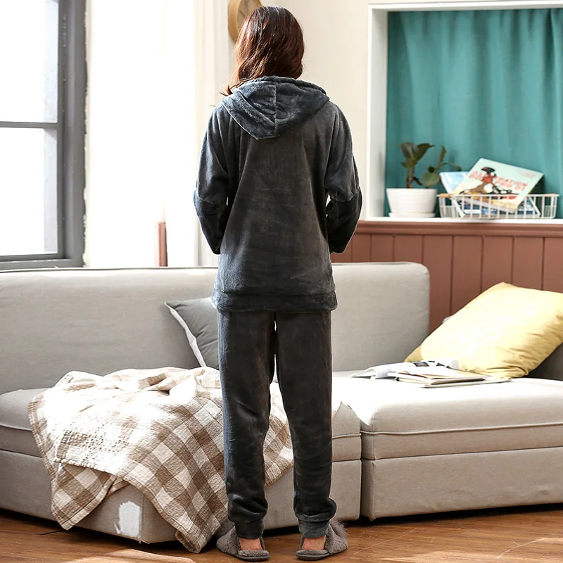 Комплект пижам из кораллового флиса с капюшоном для пар пижамы мужчин и женщин