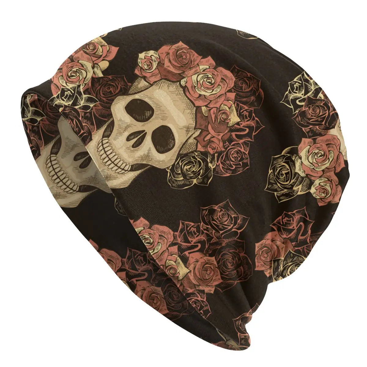 

Bonnet Hat for Men And Women Vintage Day Of The Dead Roses And Skull Knitted Beanies Soft Turban Hat Hip Hop Beanie