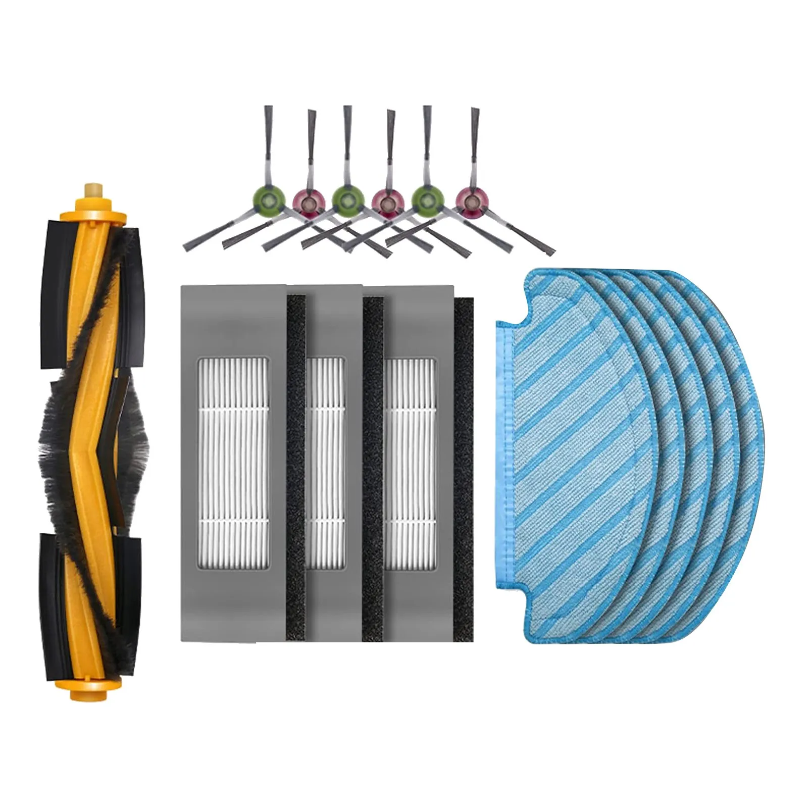 

15 Pcs Accessories Replacement Parts Kit Main Brush Side Brushes Filters Cleaning Mop Pads for Yeedi Vac Station