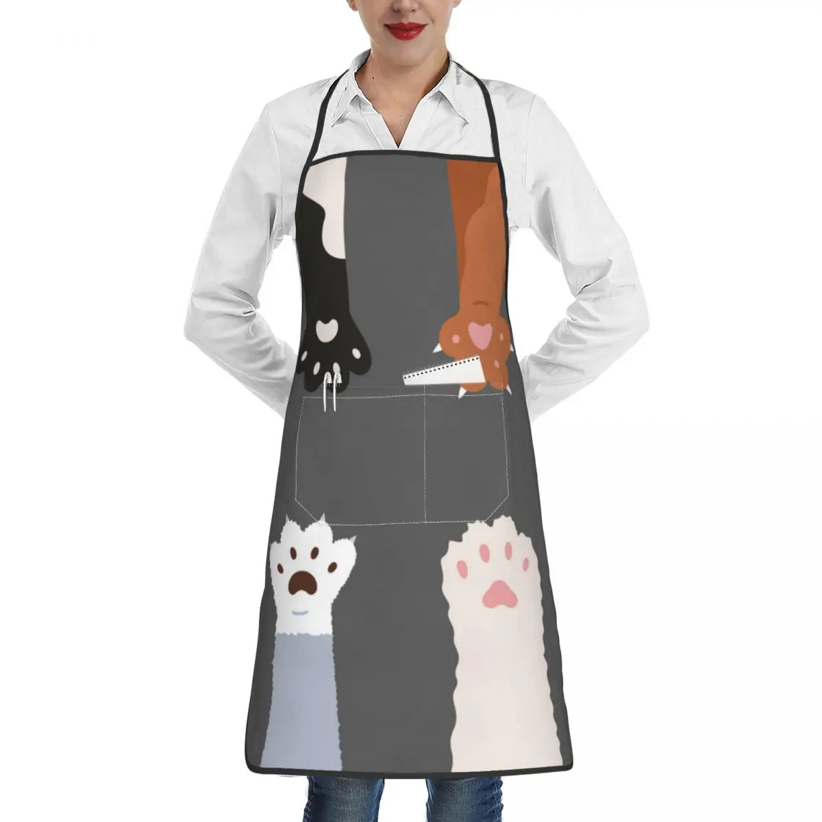 

Fluffy Cats Paws Apron for Men Women Adult Kitchen Chef Bib Tablier Cuisine Cooking Baking Painting