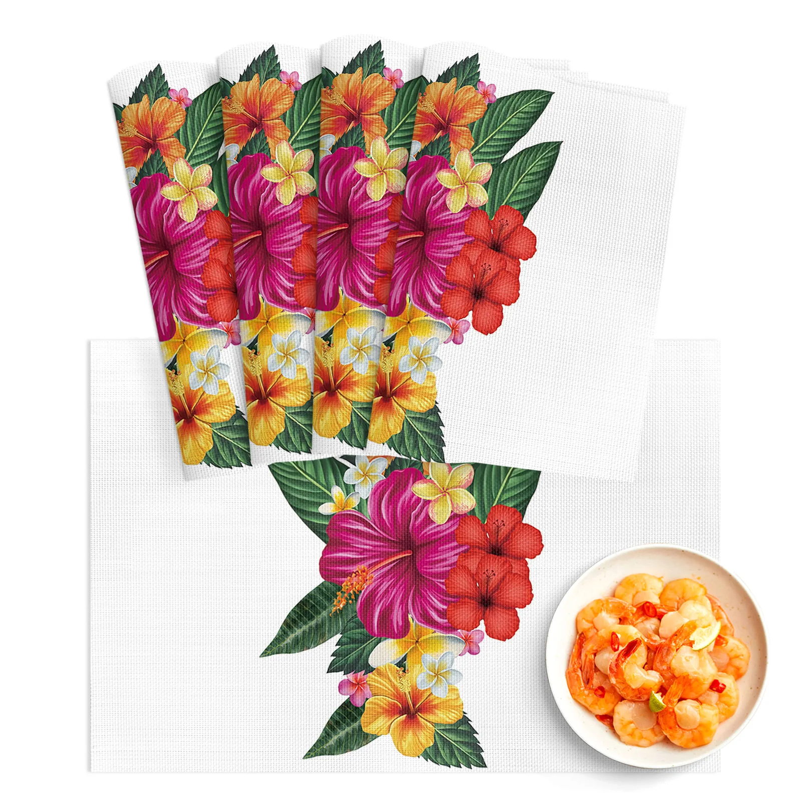 

4/6pcs Placemat Puerto Rico Flowers Hibiscus Restaurant Kitchen Accessories PVC Durable Dining Table Mats Disc Bowl Coaster Pad