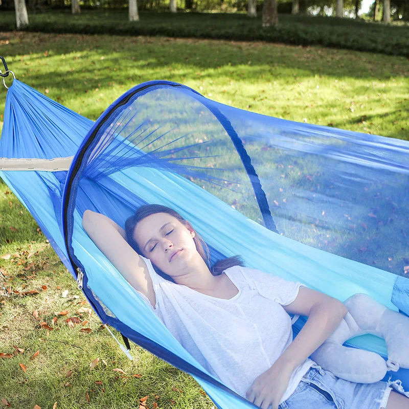 

New Outdoor Quick-opening Hammock with Mosquito Net, Single and Double Parachute Cloth, Outdoor Camping, Mosquito Prevention