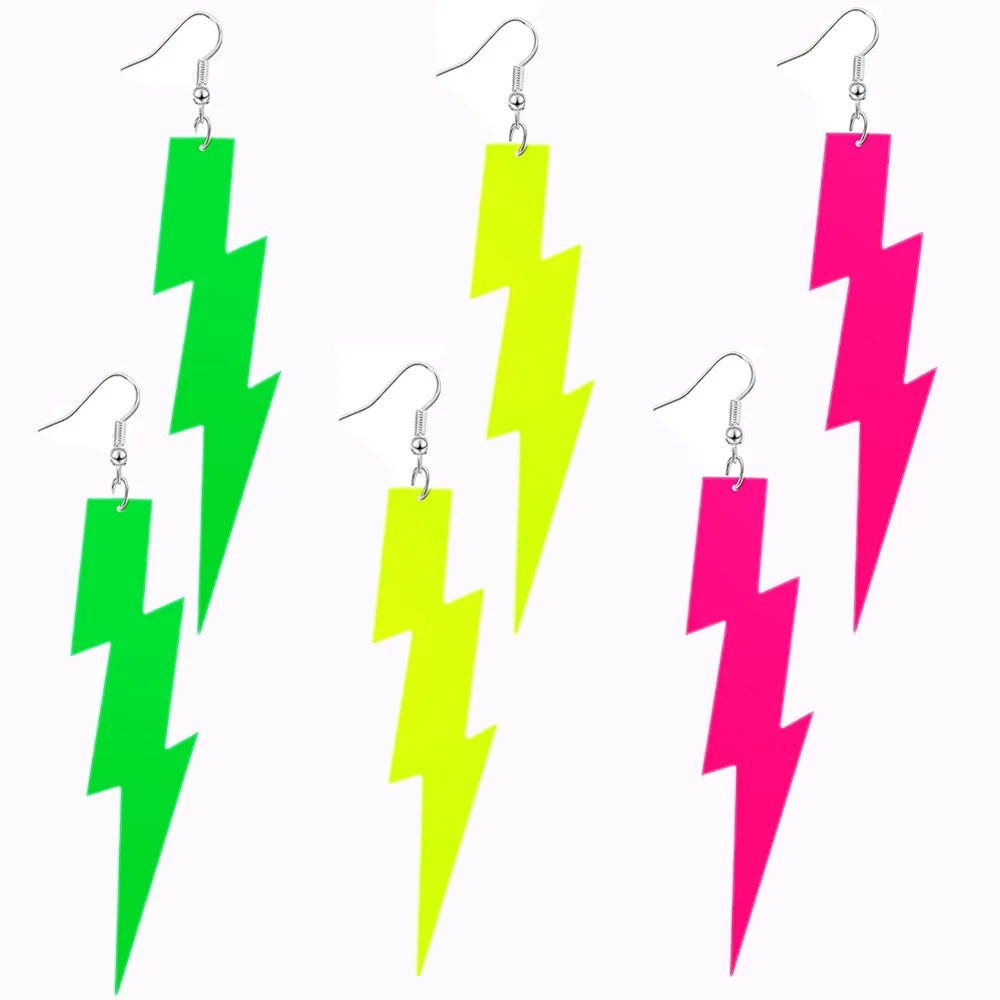 

2Pcs Glow in the Dark 80s 90s Neon Earrings for Women Lightning Retro Pendant Drop Dangle Outfit Birthday Party Accessori