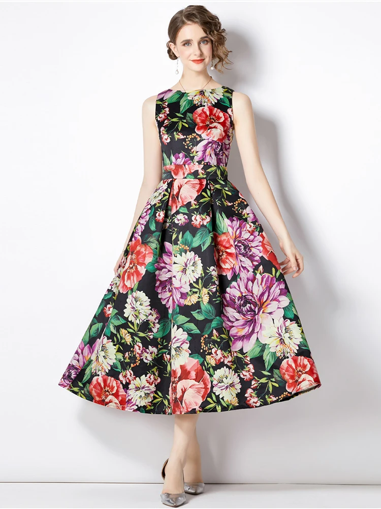 Женское модельное платье-майка с цветочным принтом элегантное облегающее