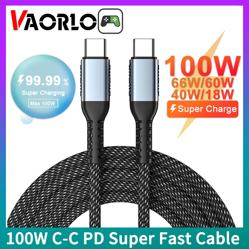 100W TypeC PD Super Fast Charging Cable USB-C to USB-C E-mark Chip Compatible With 66W/60W/40W/18W Charger Data Cable For Type-C