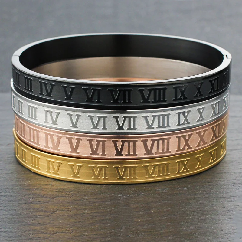 

Simple Roman Numeral Bracelet Men's Personality Handmade Stainless Steel Carved Jewelry Gift Wholesale