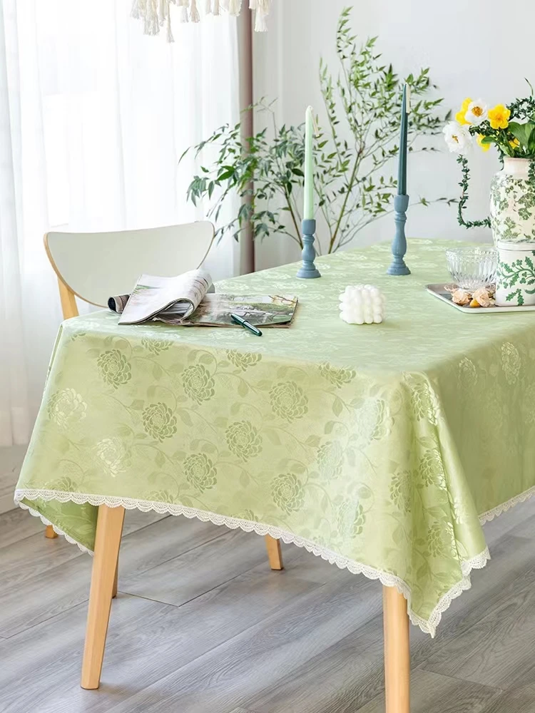 

Green rose satin jacquard tablecloth cloth art Nordic lace ins style table cloth rectangular tea table cloth custom