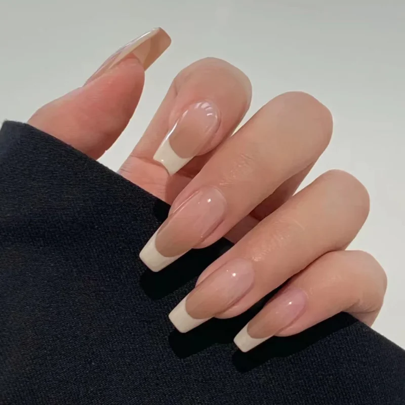 

Simple French Style Nail Tips Finished White Edge Fake Nail Patch Wear Nail Jelly Glue False Nail Removable Full Cover Nail Tips