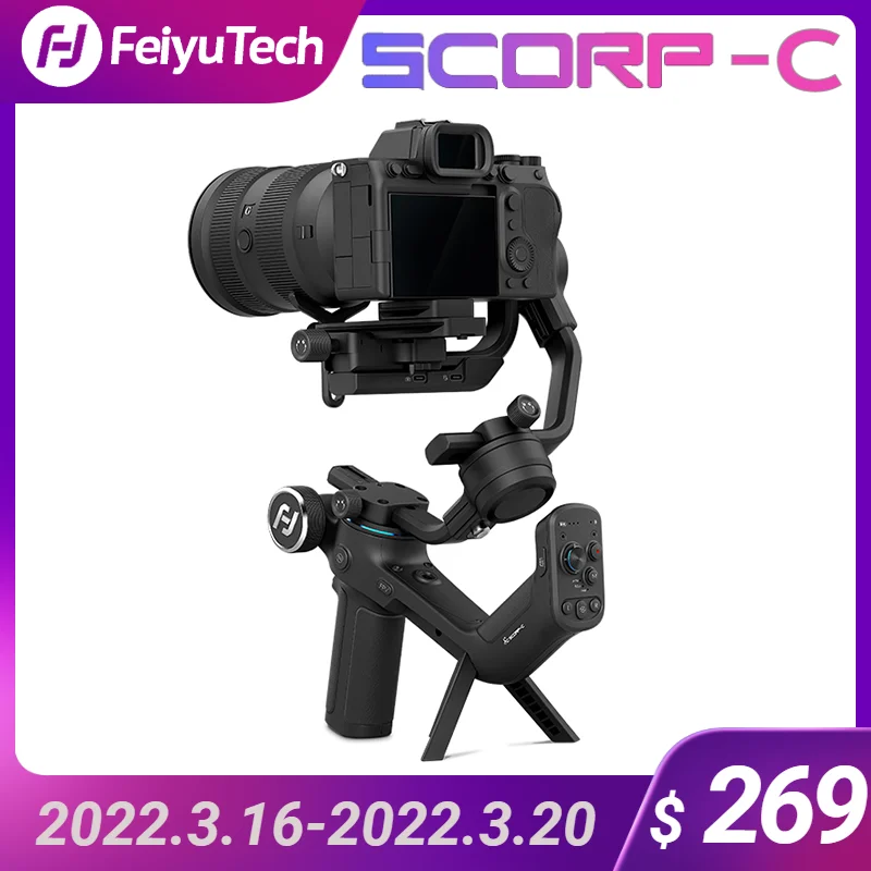 

FeiyuTech 2022 NEW Feiyu SCORP-C 3-Axis Handheld Gimbal Stabilizer Handle Grip for DSLR Camera Sony/Canon with Pole Tripod