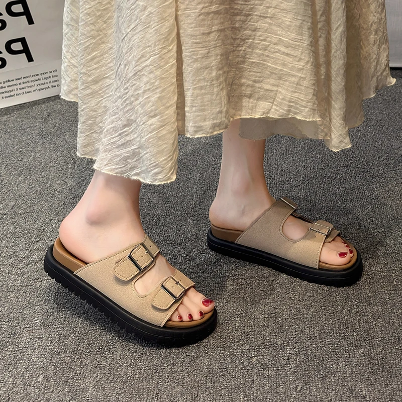 Сандалии унисекс кожаные босоножки на плоской подошве пробковые поддержка свода