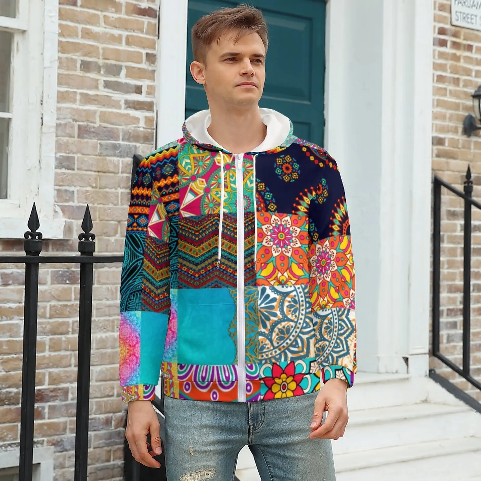 

African Print Hoodies Man Patchwork Colorful Street Fashion Hoodie Winter Long Sleeve Cool Trendy Clothing Large Size 4XL 5XL