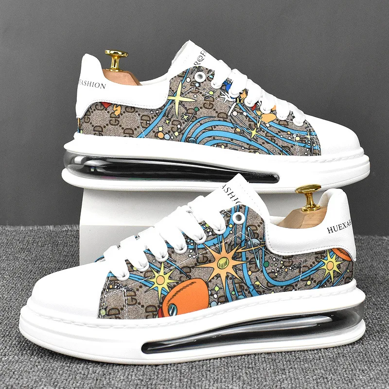 

Мужские туфли, новинка весны 2023, женская обувь с низким верхом, Корейская версия повседневной обуви из воловьей кожи, с принтом, INS сетчатые красные туфли