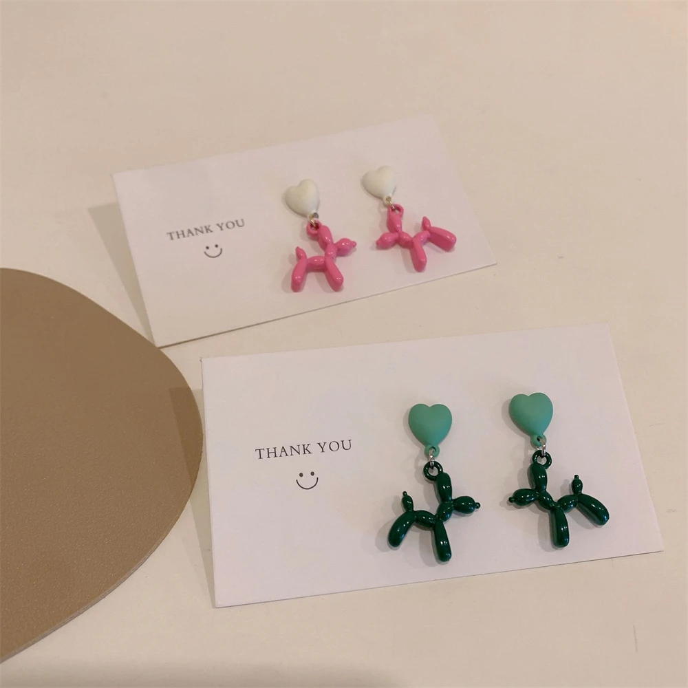

S925 silver needle temperament Hong Kong style paint puppy earrings retro love earrings ins wind earrings female ear clips