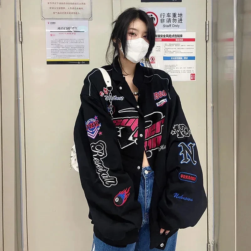 

Y2k Dark Brown Autumn Bomber Jackets for Women 2022 Korean Varsity Streetwear Oversized Thin Coat Loose Top Zipper casual Jacket