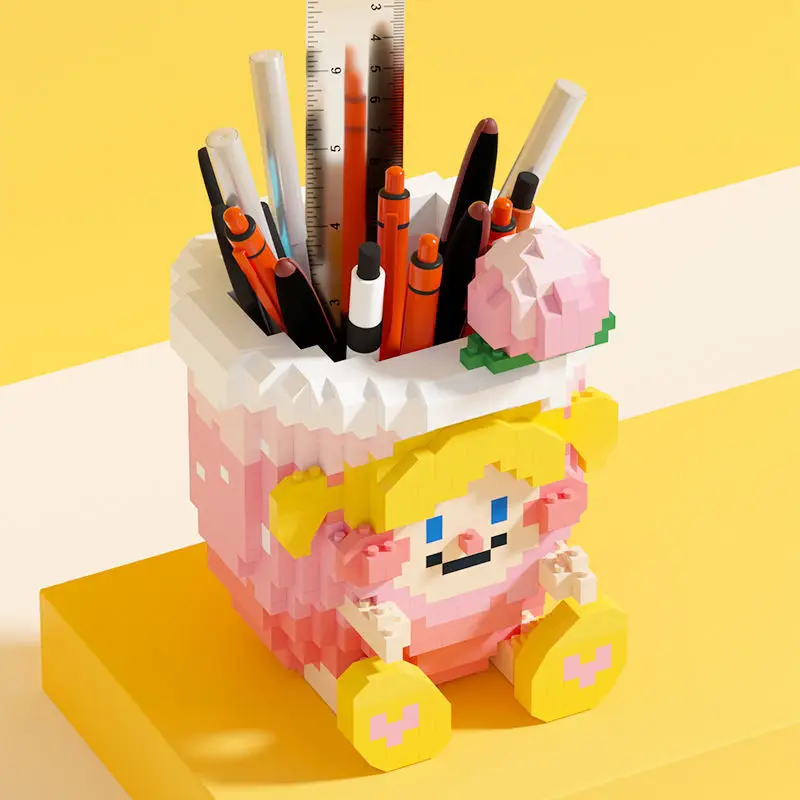 

Мультяшные микро строительные блоки Стич ручка контейнер держатель Мини бриллиантовый кирпич Фигурки игрушки для детей подарок молочный чай чашка игрушка