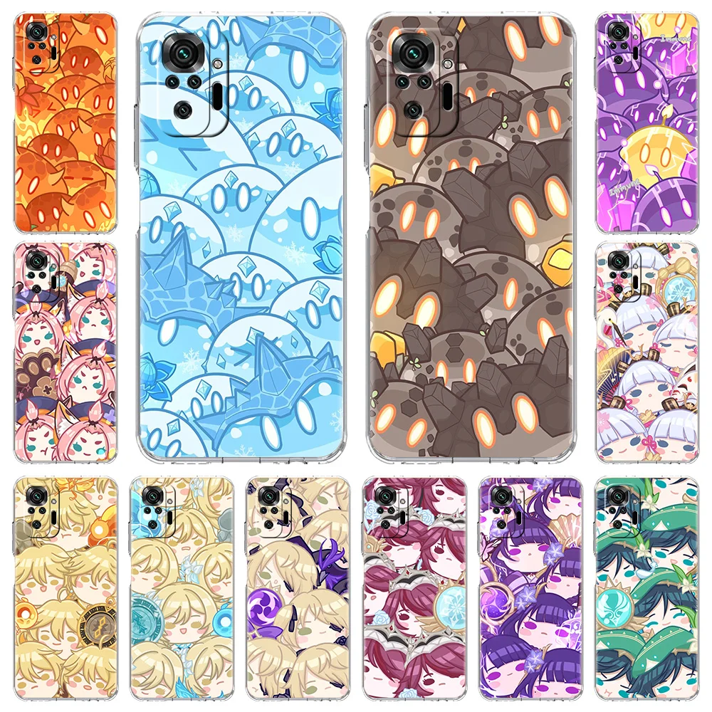 

Cartoon Genshin Impact Cute Slimes Luxury Phone Case For Xiaomi Redmi Note 11 10 9S 9 8 Pro 7 8T 9C 9A 8A K40 Soft Clear Cover