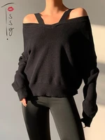 tossy black off shoulder long sleeve sexy sweaters women casual loose camis pullover ladies chic fashion streetwear 2022 spring