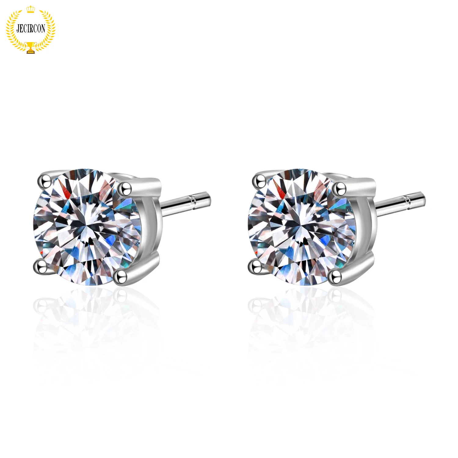 

JECIRCON 925 Sterling Silver Simple Stud Earrings 0.2-3 Carat Moissanite Trendy Round Cut 4 Claws Daily Jewelry for Men/Women