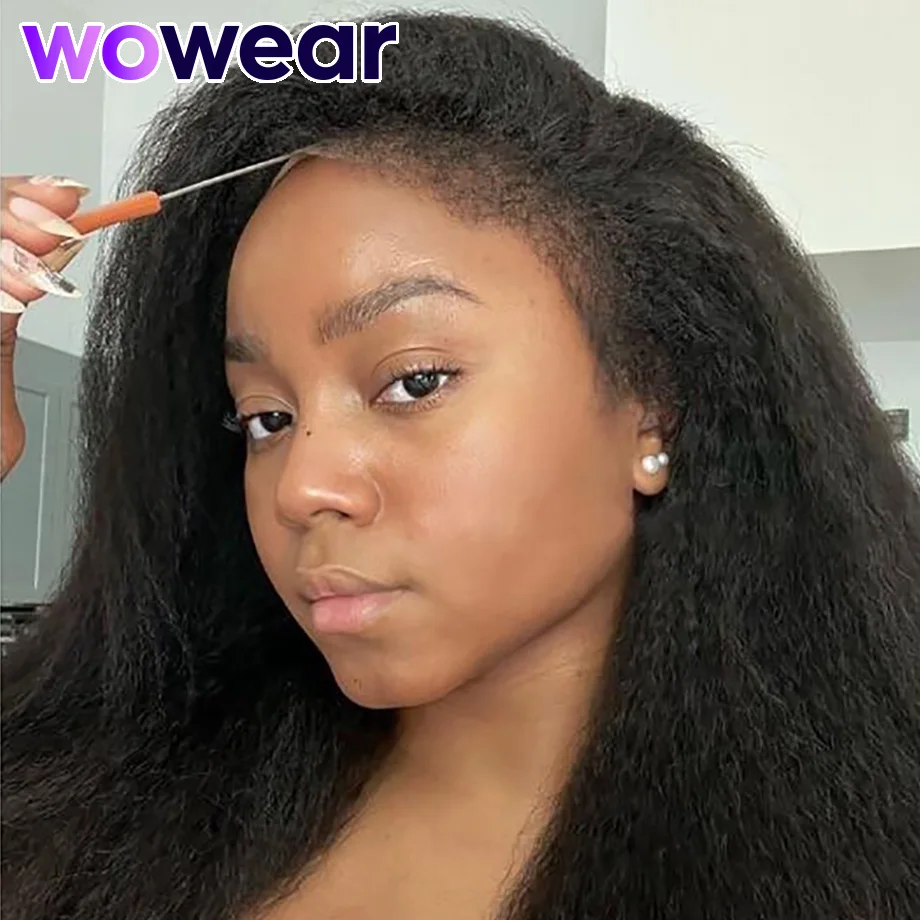 13x4 Hd Transparent Lace Frontal 30 34 Inch Kinky Straight Lace Front Human Hair Wigs for women Kinky Edges Natural Hairline Wig