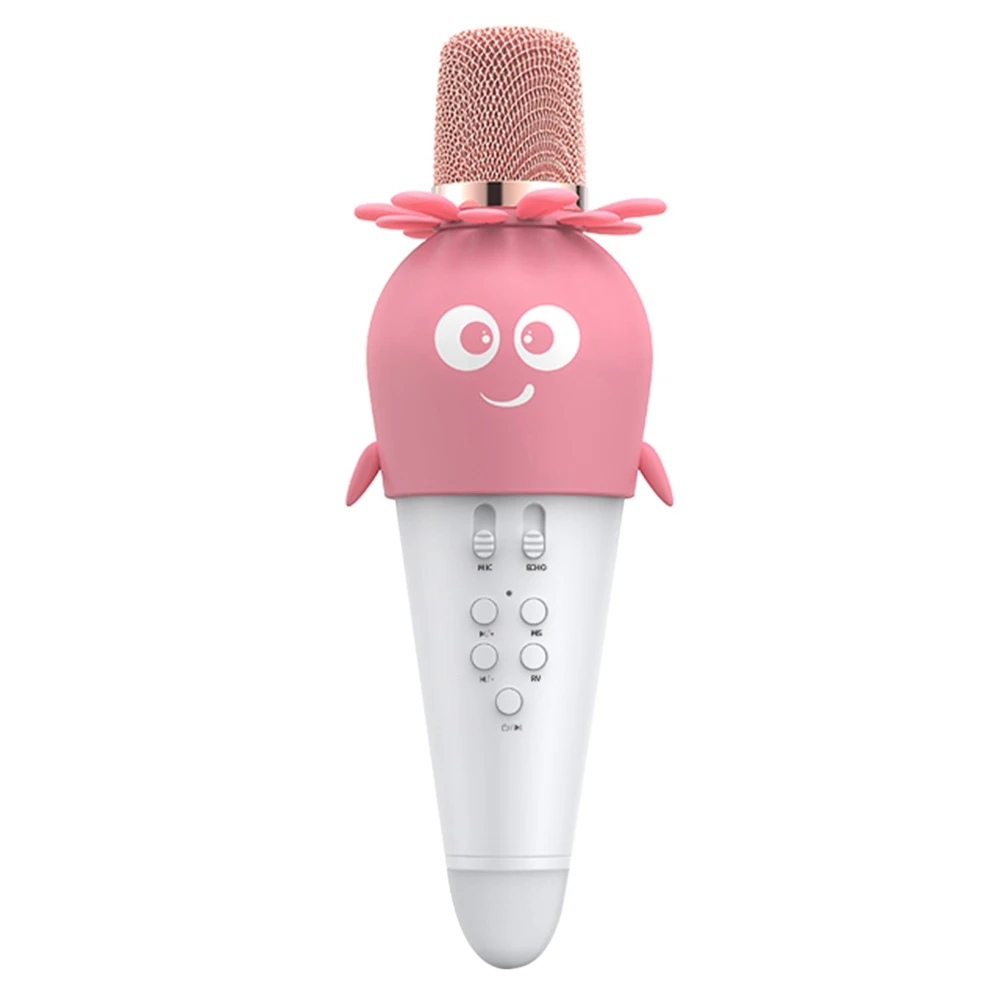

Wireless Bluetooth Microphone Handheld Condenser Mic Speaker with LED Lights Record Function Karaoke Mic for Kids Pink