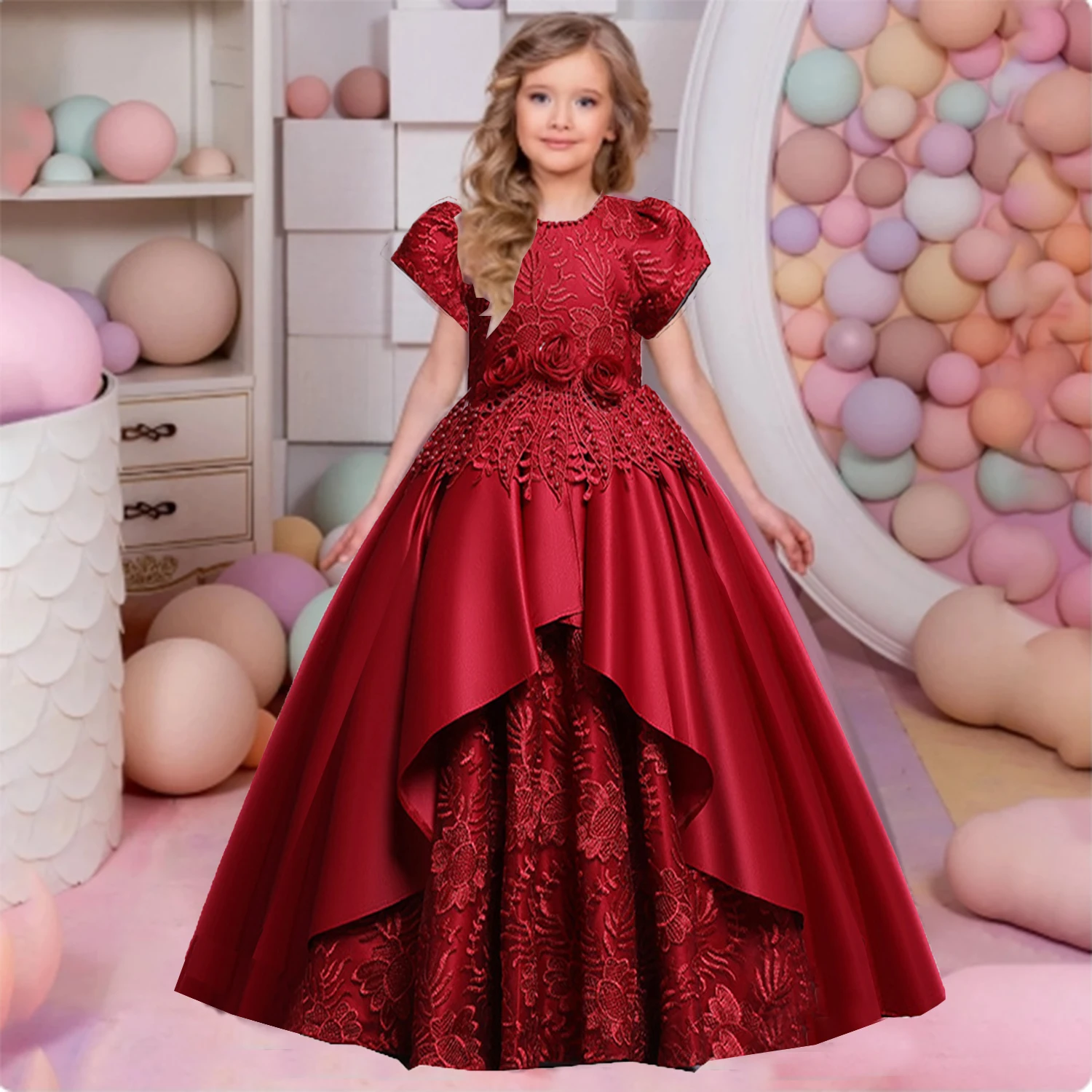 XMLSY атласное платье с цветочной вышивкой для девочек на день рождения