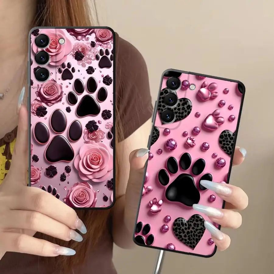 Фото Розовый чехол для телефона с принтом лапок животных для Samsung Galaxy A73 A51 A25 A16 A57 A15 A37 A06 A05 A23 A41 A36 A70 A50 A53 A12 №3
