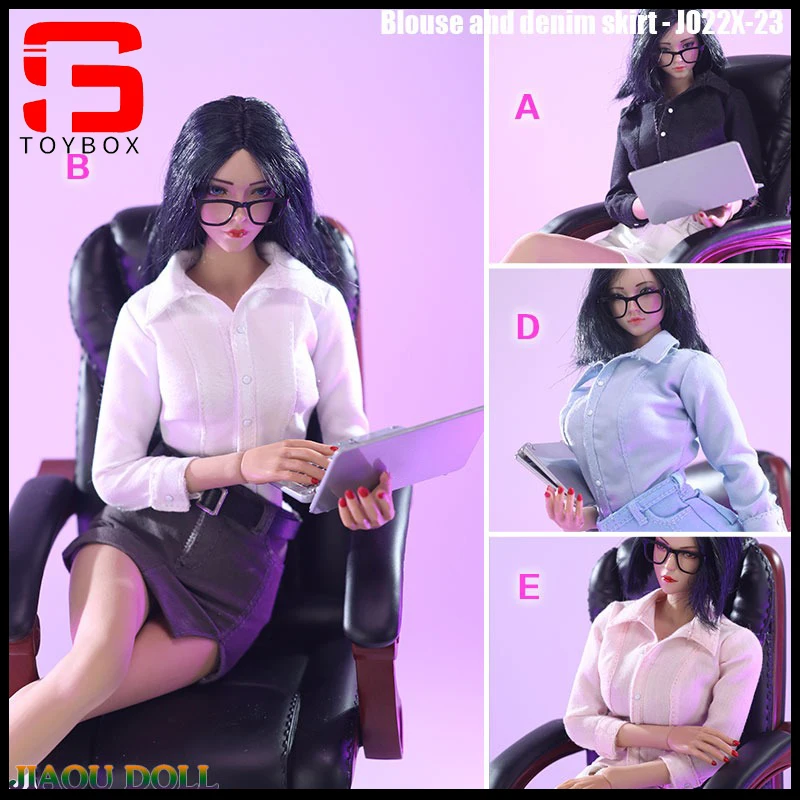 

JO22X-23 1/6 Scale Female Blouse Denim Skirt OL Suit Shirt Shorts Pants Set Clothes Model Fit 12'' Asian Action Figure Body