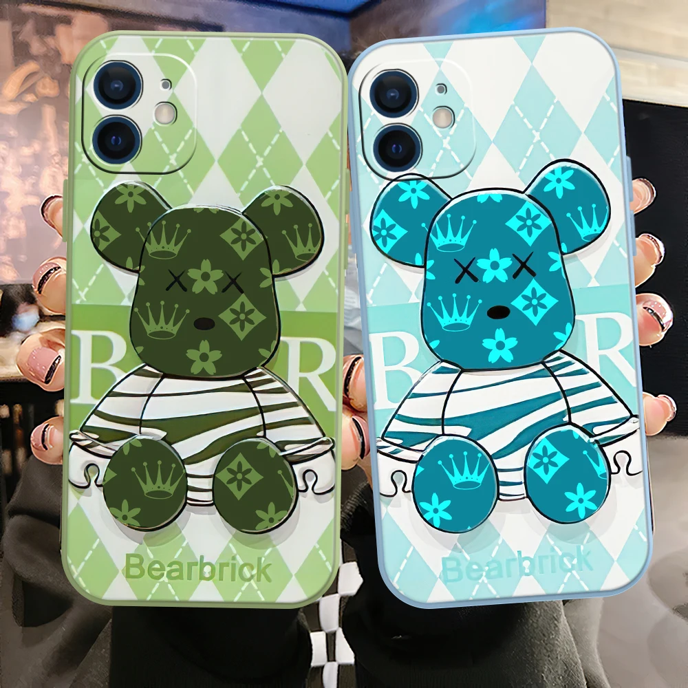 

Hot Mechanical Bear For iPhone 11 12 13 Pro MAX 13 12 Mini X XR XS Max 5 6 6S 7 8 Plus Phone Case Liquid Silicone Cover Fundas