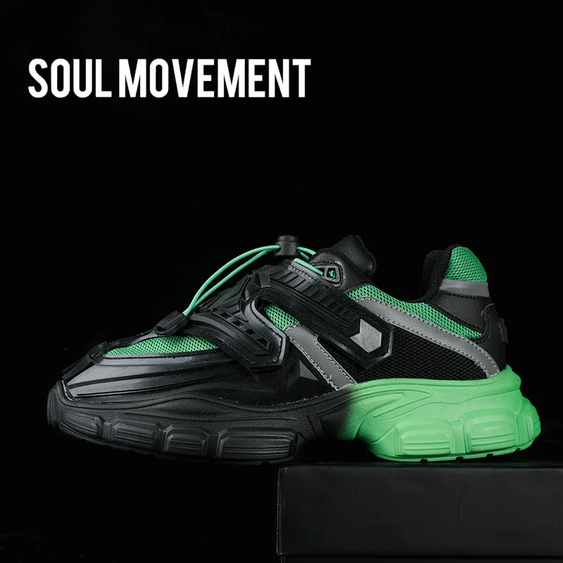 3D Mecha Sports Shoes For Men INS Trendy Black Samurai Edition Sneakers Mesh Breathable Chunky Slip-On Zapatillas De Hombre