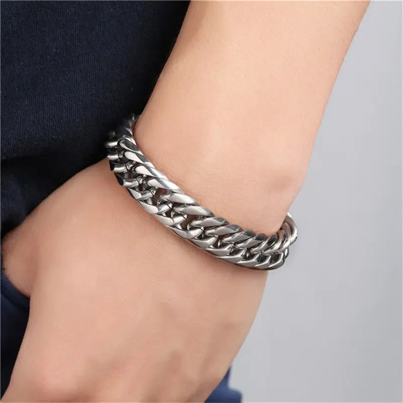 

2022 New Titanium Steel 8MM Chain Bracelet Personality Popular Silver Men's Retro Silver Bracelet Popular Accessories